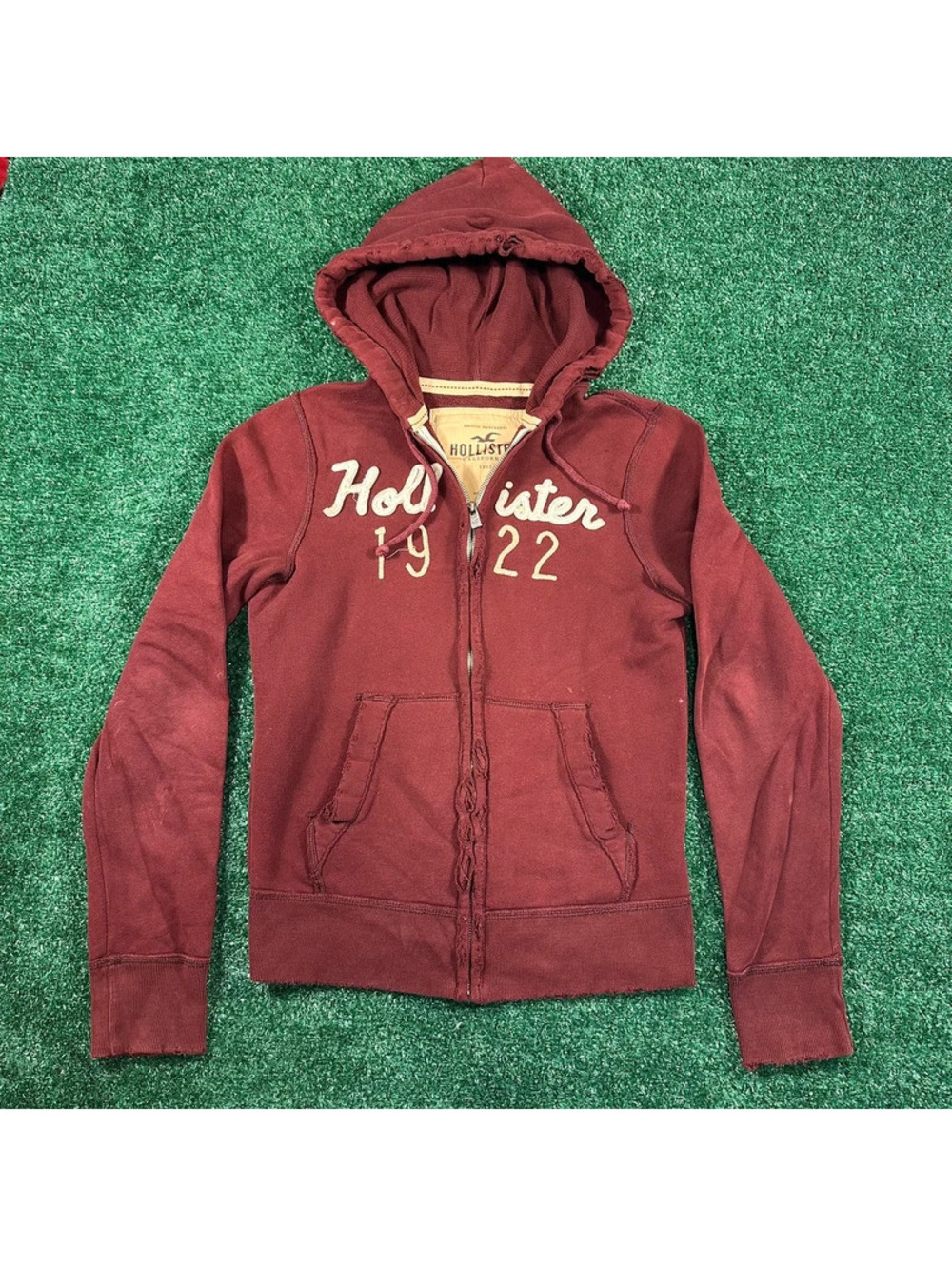 Y2K Hollister full zip hoodie sweatshirt soft fleece size small thrashed